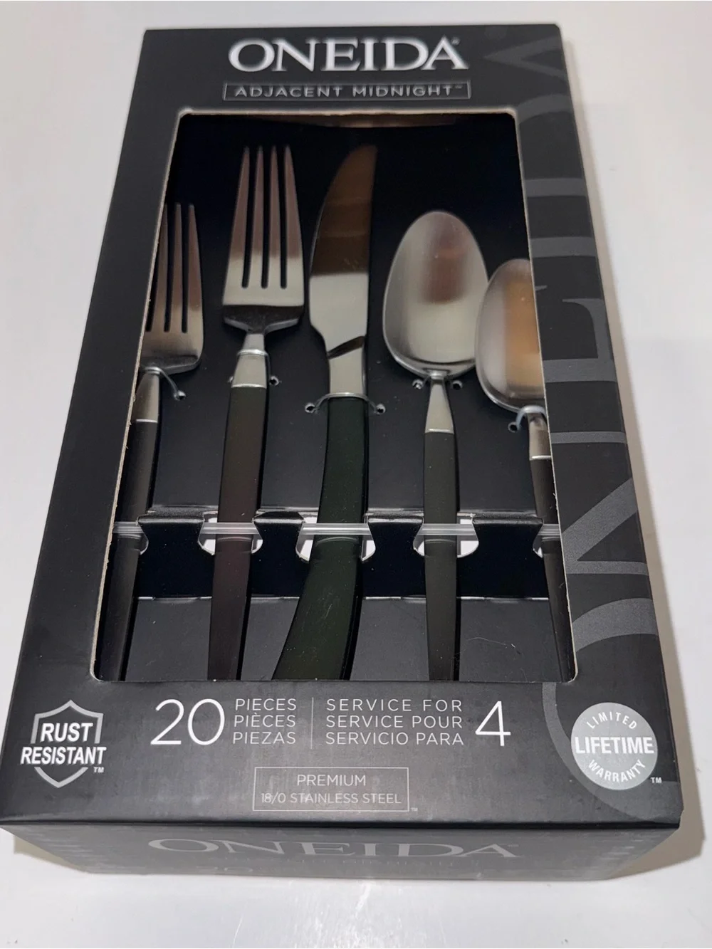 Oneida Adjacent Midnight 20-Piece Flatware Set Service for 4 Stainless Steel